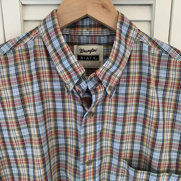 Wrangler Riata Classic Fit Shirt Rainbow Plaid Short Sleeve Button Down Mens L - Picture 2 of 11